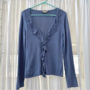 Cashmere Silk Italian Brand Blue Ruffled Cardigan